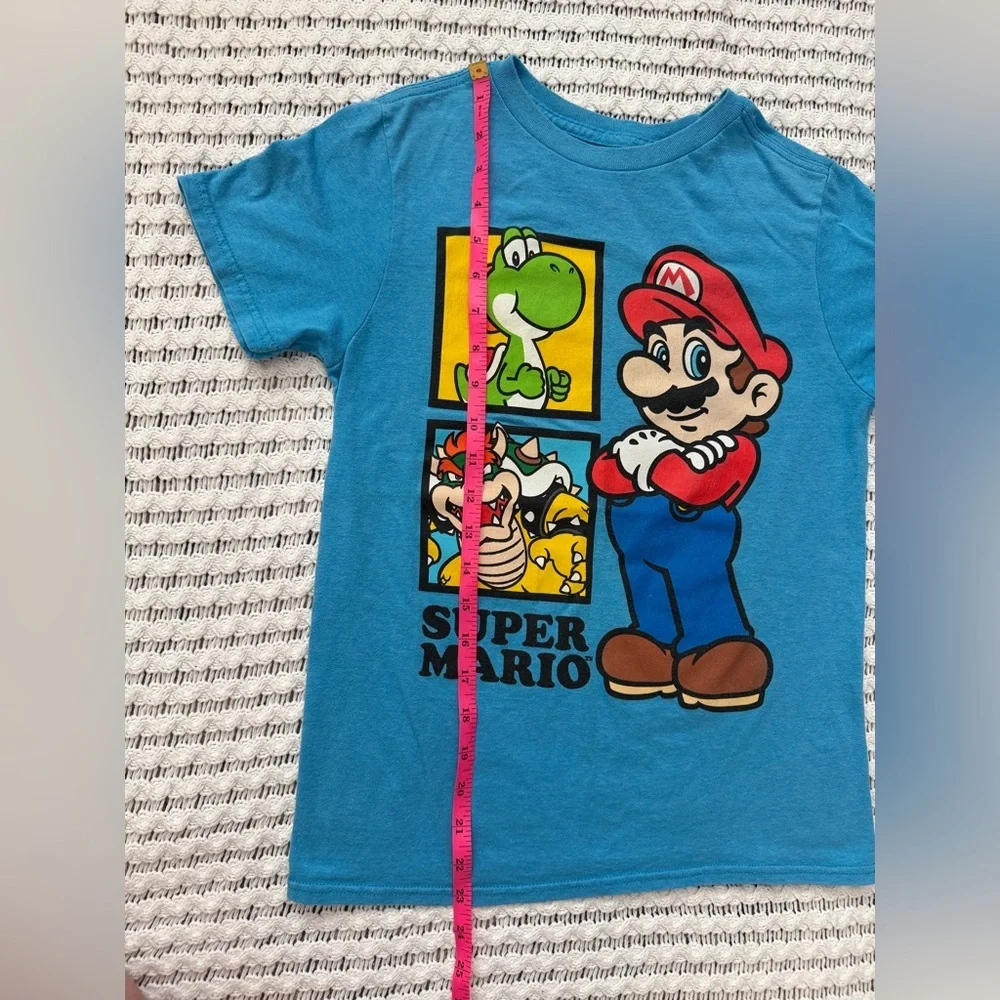 EUC Nintendo Super Mario Boys Mario Yoshi Bowser Blue Graphic Shirt Youth M